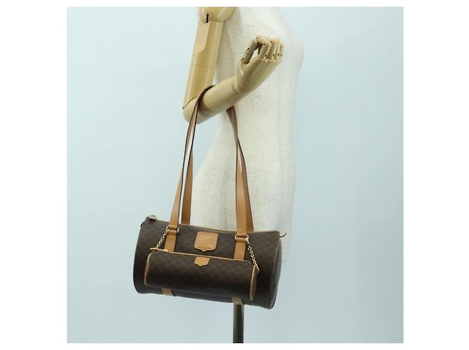 Céline Borsa Boston CELINE in tela Macadam PVC Pelle Marrone Oro Auth 176802V D'oro - vista 26