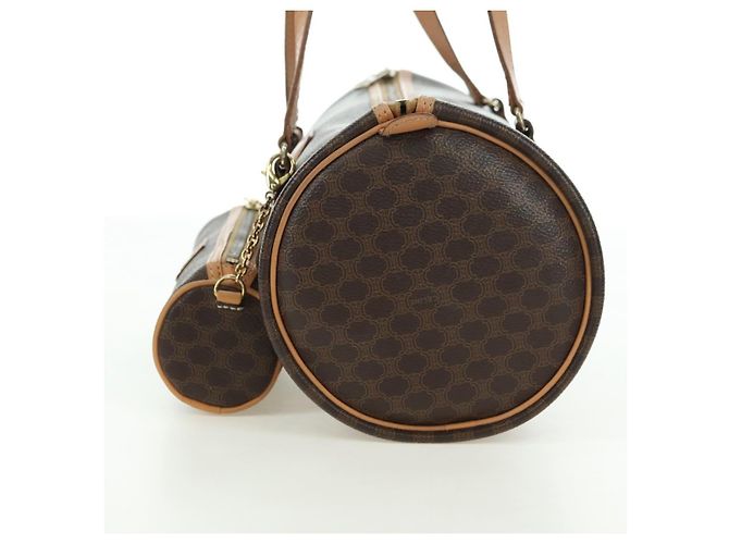Céline Borsa Boston CELINE in tela Macadam PVC Pelle Marrone Oro Auth 176802V D'oro - vista 3