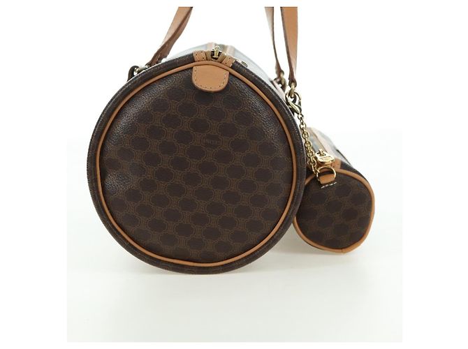Céline Borsa Boston CELINE in tela Macadam PVC Pelle Marrone Oro Auth 176802V D'oro - vista 4