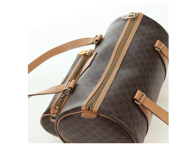 Céline Borsa Boston CELINE in tela Macadam PVC Pelle Marrone Oro Auth 176802V D'oro - vista 6