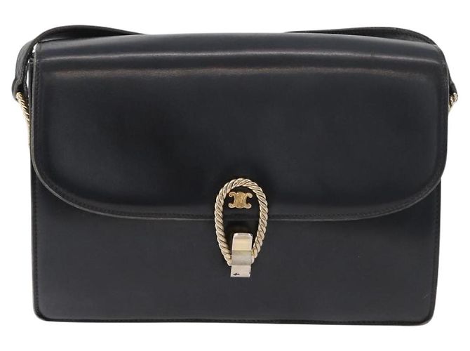 Céline Bolsa de Ombro CELINE em Couro Preto com Detalhes Dourados Auth 179985 - vista 13
