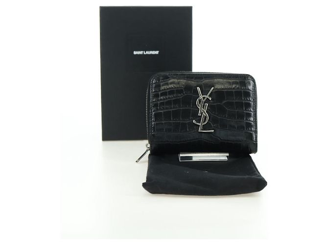 SAINT LAURENT Carteira Compacta Cassandra Croco Embossing Black Auth 179335M Preto - vista 12