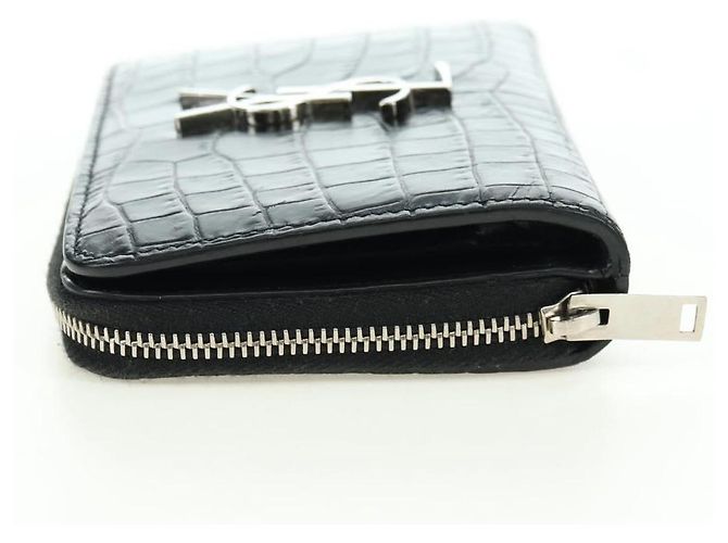 SAINT LAURENT Carteira Compacta Cassandra Croco Embossing Black Auth 179335M Preto - vista 3