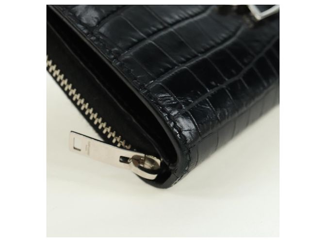 SAINT LAURENT Carteira Compacta Cassandra Croco Embossing Black Auth 179335M Preto - vista 7