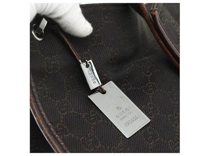 Borsa a Spalla GUCCI GG Canvas Marrone Scuro Argento 90656 Auth 177610 - vista 10
