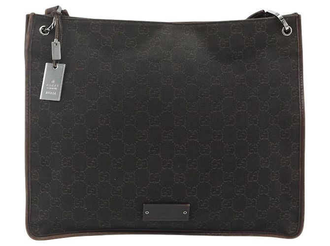 Borsa a Spalla GUCCI GG Canvas Marrone Scuro Argento 90656 Auth 177610 - vista 13