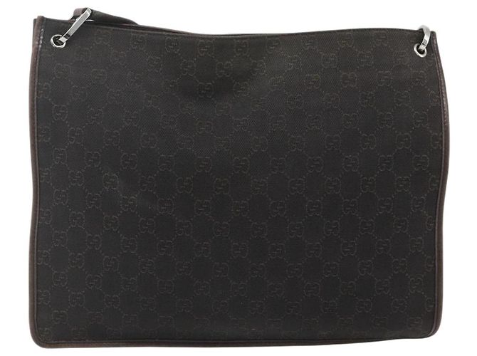 Borsa a Spalla GUCCI GG Canvas Marrone Scuro Argento 90656 Auth 177610 - vista 2