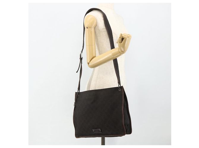 Borsa a Spalla GUCCI GG Canvas Marrone Scuro Argento 90656 Auth 177610 - vista 22