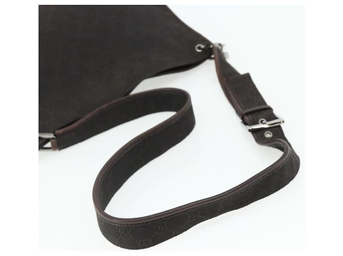 Borsa a Spalla GUCCI GG Canvas Marrone Scuro Argento 90656 Auth 177610 - vista 7