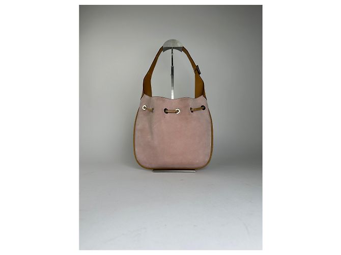 Borsa Hobo Gucci in scamosciato rosa con chiusura a coulisse - vista 8