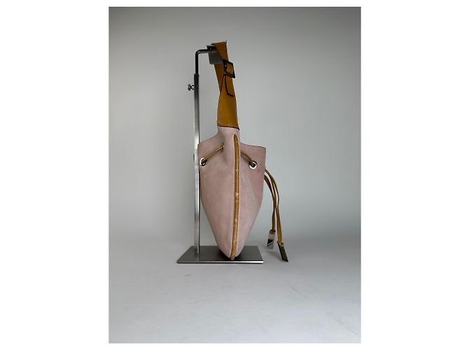 Borsa Hobo Gucci in scamosciato rosa con chiusura a coulisse - vista 9