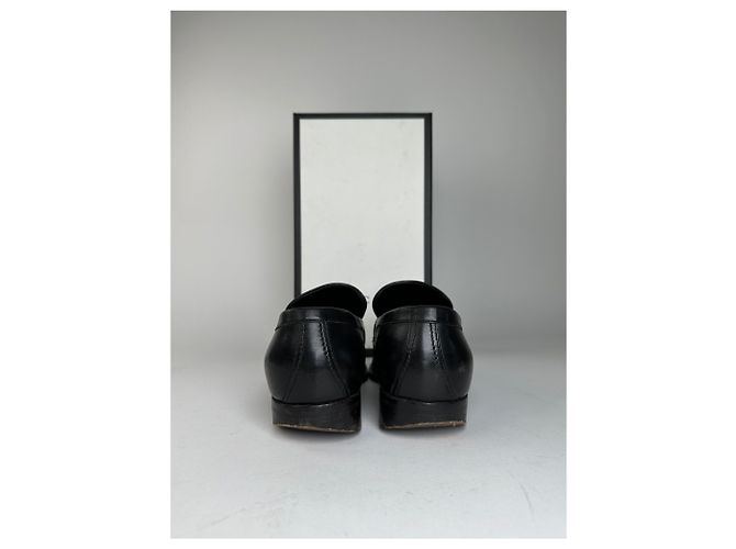 Mocassini vintage Gucci in pelle nera con l'iconico logo GG Nero - vista 10