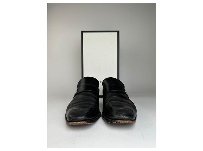 Mocassini vintage Gucci in pelle nera con l'iconico logo GG Nero - vista 7
