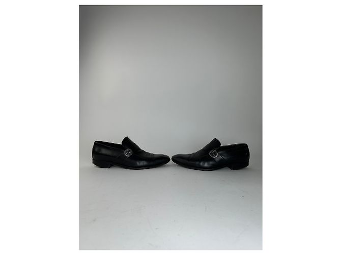 Mocassini vintage Gucci in pelle nera con l'iconico logo GG Nero - vista 8
