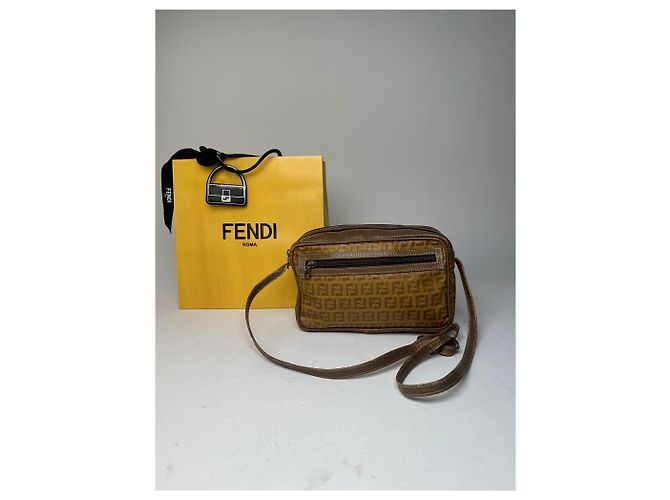 Fendi Vintage Umhängetasche FF Logo Muster brauner Stoff - Ansicht 13