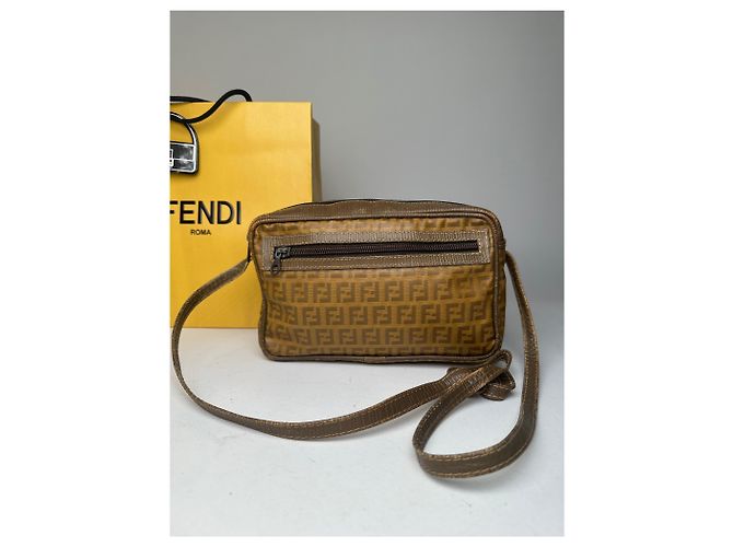 Fendi Vintage Umhängetasche FF Logo Muster brauner Stoff - Ansicht 7