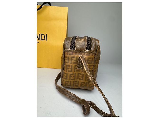 Fendi Vintage Umhängetasche FF Logo Muster brauner Stoff - Ansicht 9