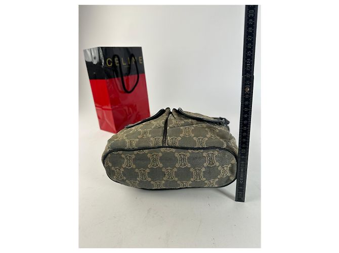 Triomphe Céline Vintage Celine Canvas Schultertasche Grau - Ansicht 11
