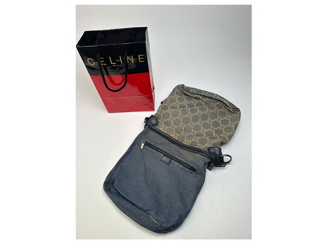 Triomphe Céline Vintage Celine Canvas Schultertasche Grau - Ansicht 3