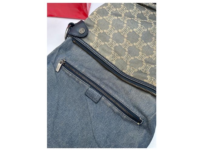 Triomphe Céline Vintage Celine Canvas Schultertasche Grau - Ansicht 4