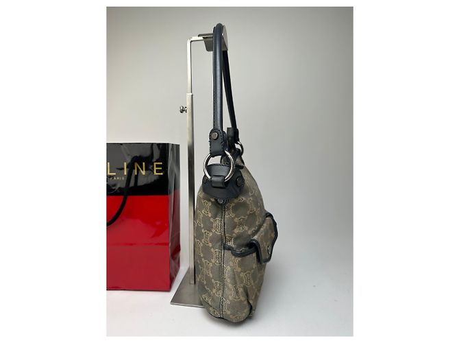 Triomphe Céline Vintage Celine Canvas Schultertasche Grau - Ansicht 6