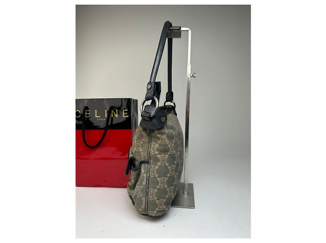 Triomphe Céline Vintage Celine Canvas Schultertasche Grau - Ansicht 8