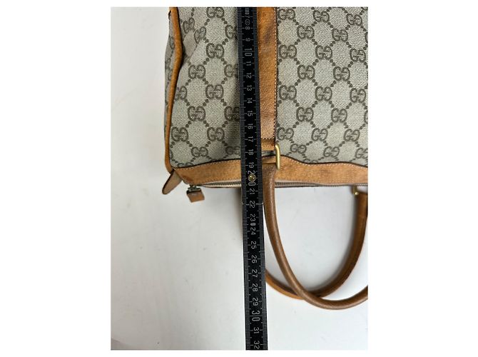 Vintage Gucci GG Canvas Weekender Tasche Beige Leder Monogramm - Ansicht 10