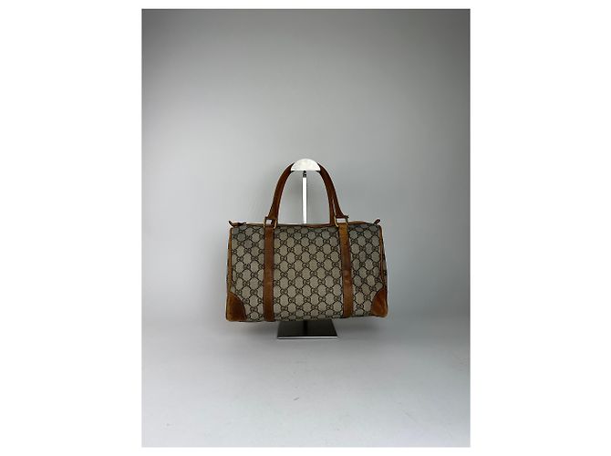 Vintage Gucci GG Canvas Weekender Tasche Beige Leder Monogramm - Ansicht 11