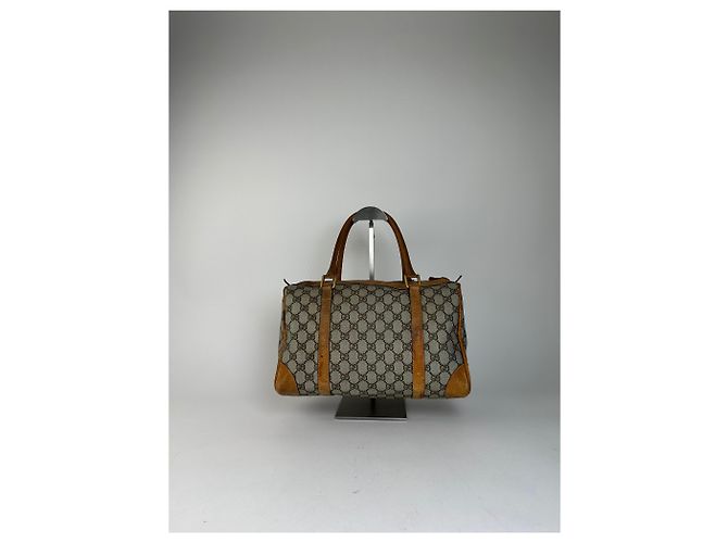 Vintage Gucci GG Canvas Weekender Tasche Beige Leder Monogramm - Ansicht 12