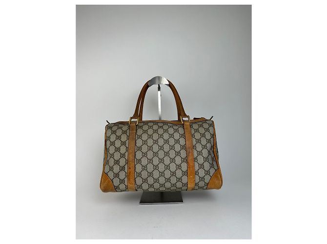 Vintage Gucci GG Canvas Weekender Tasche Beige Leder Monogramm - Ansicht 2