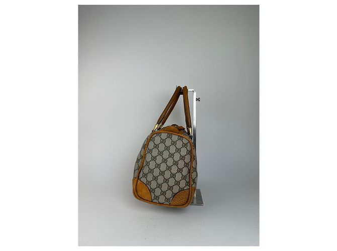 Vintage Gucci GG Canvas Weekender Tasche Beige Leder Monogramm - Ansicht 5