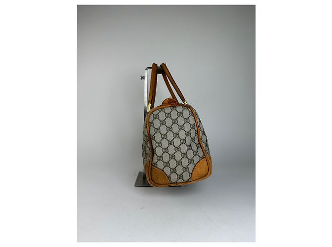Vintage Gucci GG Canvas Weekender Tasche Beige Leder Monogramm - Ansicht 6