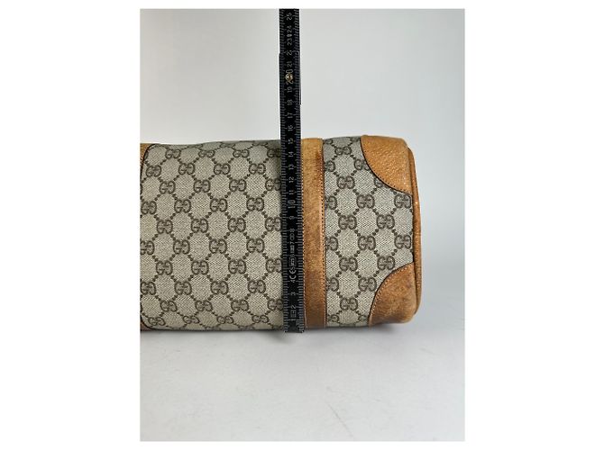 Vintage Gucci GG Canvas Weekender Tasche Beige Leder Monogramm - Ansicht 8