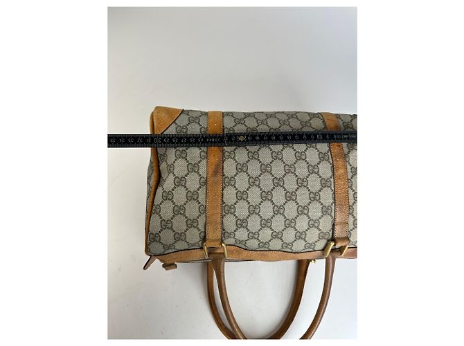 Vintage Gucci GG Canvas Weekender Tasche Beige Leder Monogramm - Ansicht 9