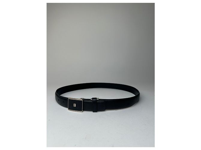 Yves Saint Laurent Textured Leather Belt Silver Buckle Black - view 10