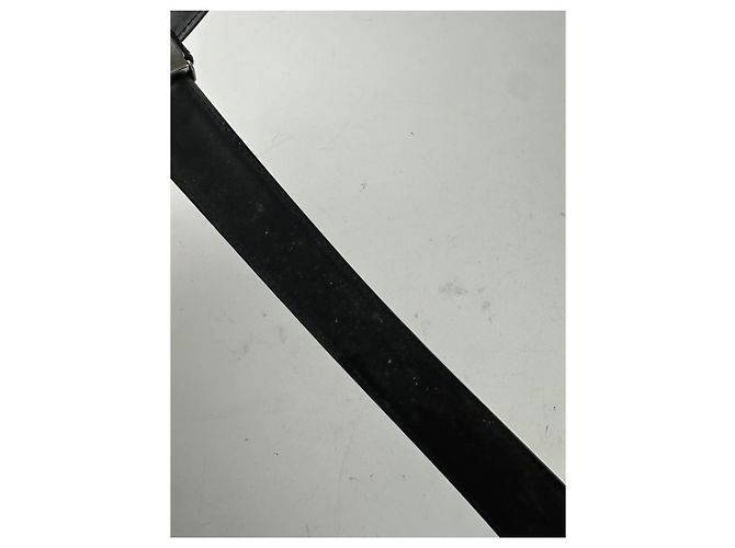 Yves Saint Laurent Textured Leather Belt Silver Buckle Black - view 3