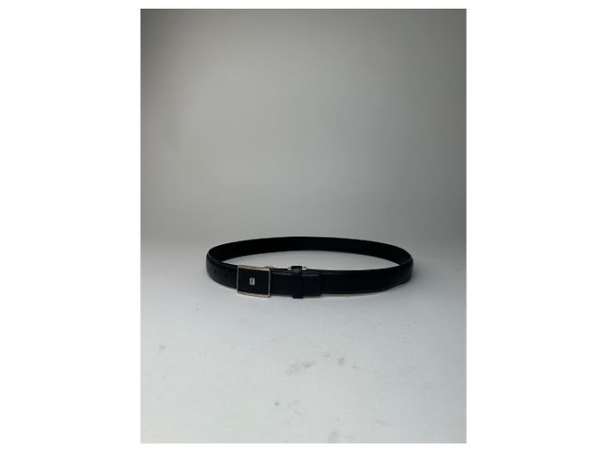 Yves Saint Laurent Textured Leather Belt Silver Buckle Black - view 5