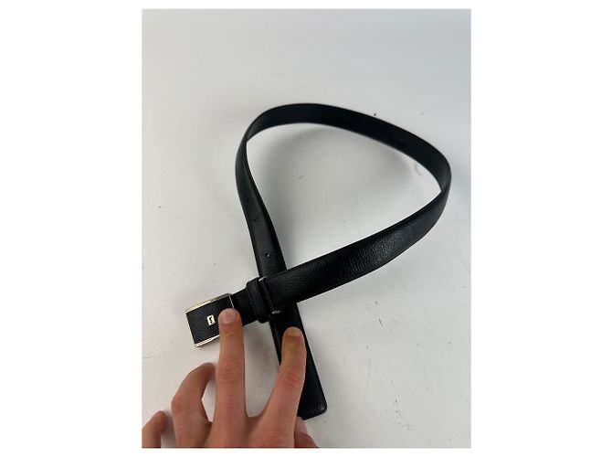 Yves Saint Laurent Textured Leather Belt Silver Buckle Black - view 6