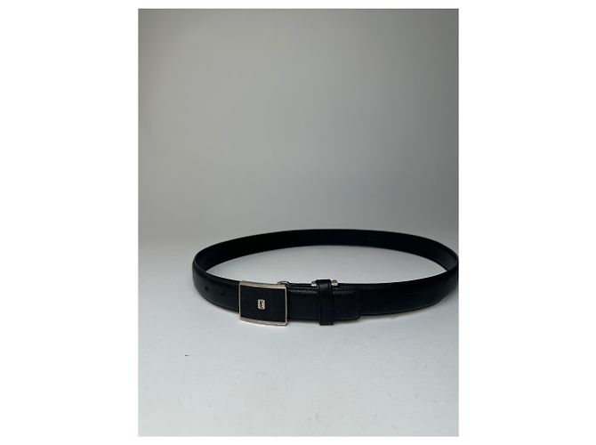 Yves Saint Laurent Textured Leather Belt Silver Buckle Black - view 7