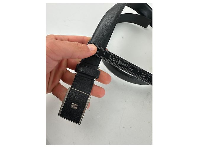 Yves Saint Laurent Textured Leather Belt Silver Buckle Black - view 9