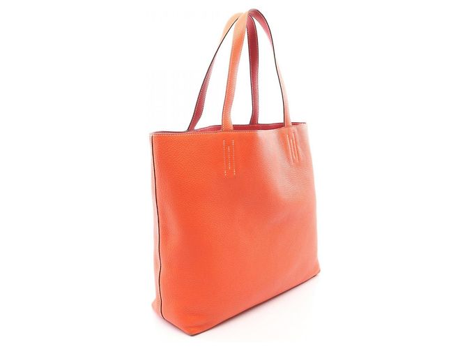 Hermès Borsa Tote Reversibile Hermes Double Sens 45 Rouge Casaque Rosso Arancione - vista 2