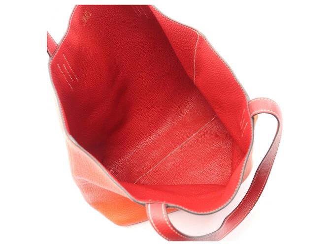 Hermès Borsa Tote Reversibile Hermes Double Sens 45 Rouge Casaque Rosso Arancione - vista 3