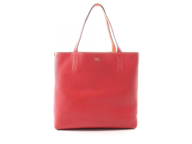 Hermès Borsa Tote Reversibile Hermes Double Sens 45 Rouge Casaque Rosso Arancione - vista 6