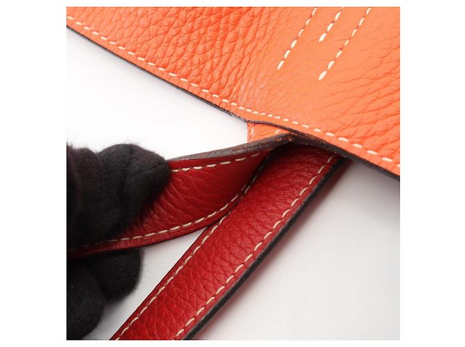 Hermès Borsa Tote Reversibile Hermes Double Sens 45 Rouge Casaque Rosso Arancione - vista 8