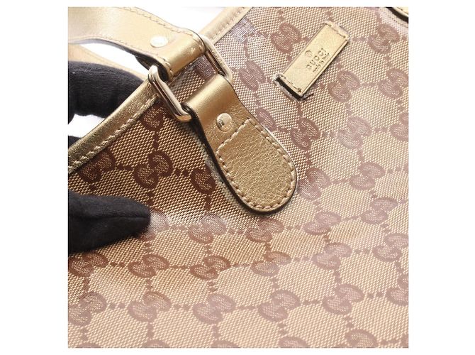 Borsa Tote Gucci GG Crystal Marrone Beige D'oro - vista 7
