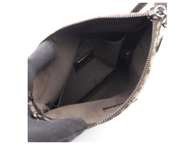 Borsa a tracolla Fendi Zucchino in tela marrone e pelle - vista 3