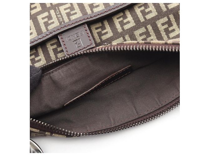 Borsa a tracolla Fendi Zucchino in tela marrone e pelle - vista 5