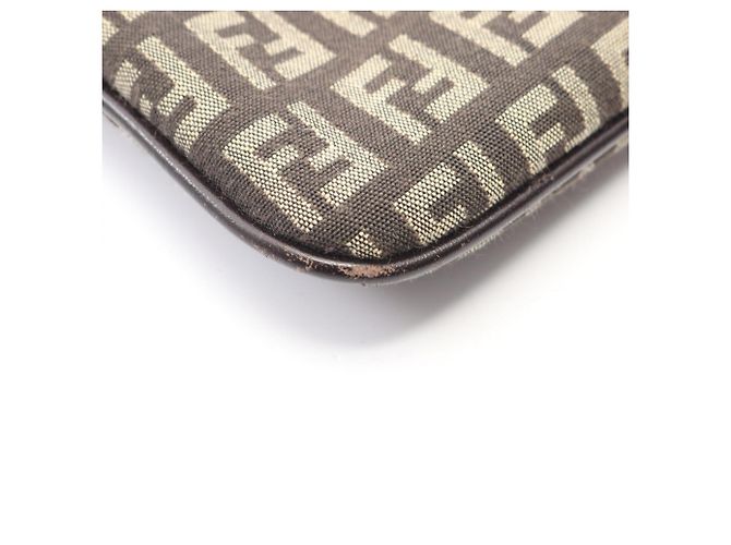 Borsa a tracolla Fendi Zucchino in tela marrone e pelle - vista 7