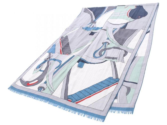 Hermès Stola Hermes Rectangle Selle en Desordre Marrone Blu Multicolore - vista 5