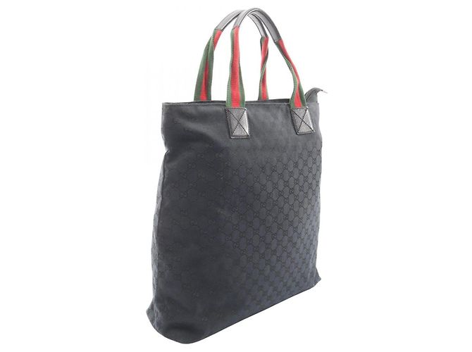 Borsa Tote Gucci GG Canvas Sherry Line Nero Rosso Verde - vista 2